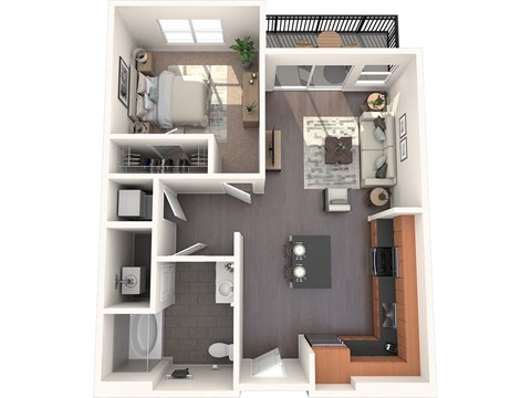 A1G2 1 Bed 1 Bath Floor Plan Image